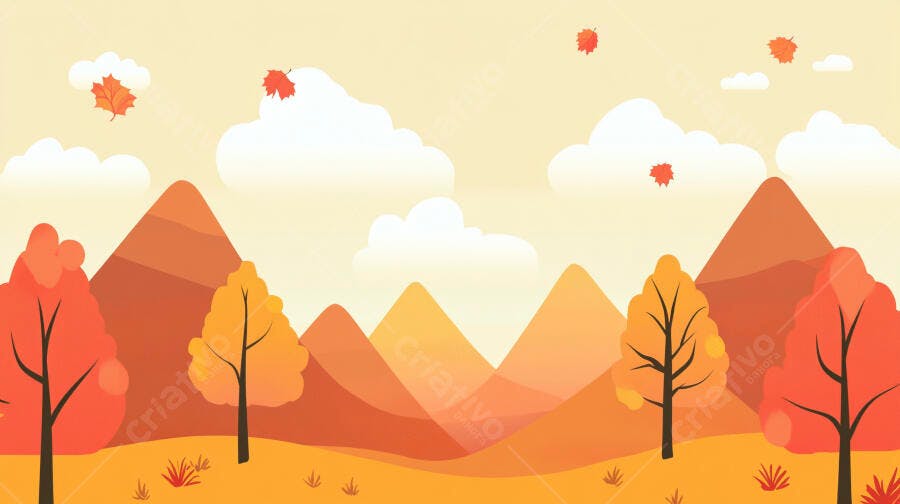 Ilustração Vetorial Paisagem Outono Montanhas Laranjas