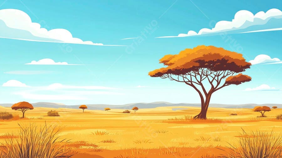 Foto Savana Africana Árvore Acácia Céu Azul Nuvem Branca