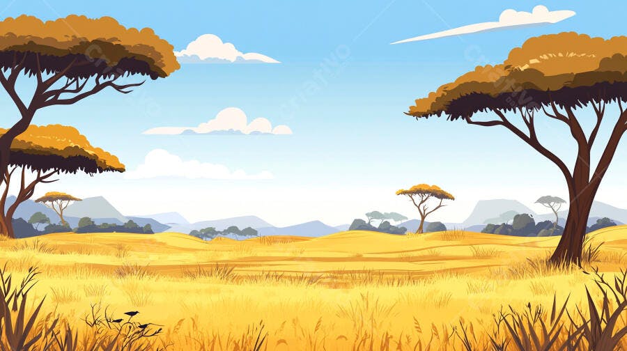Cenário Savana Africana Ilustração Desenho Animado