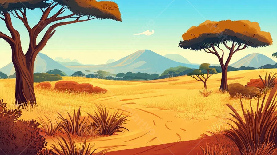 Foto Paisagem Savana Africana Árvores Montanhas Céu Azul