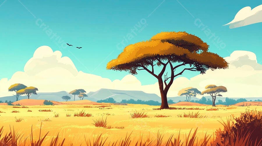 Foto Paisagem Savana Africana Árvore Acácia Céu Azul