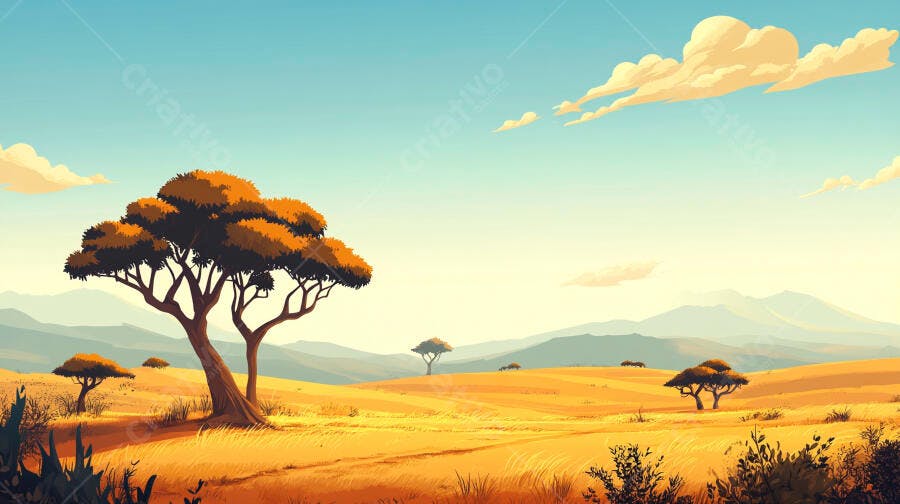 Foto Paisagem Savana Africana Árvores Acácia Céu Azul