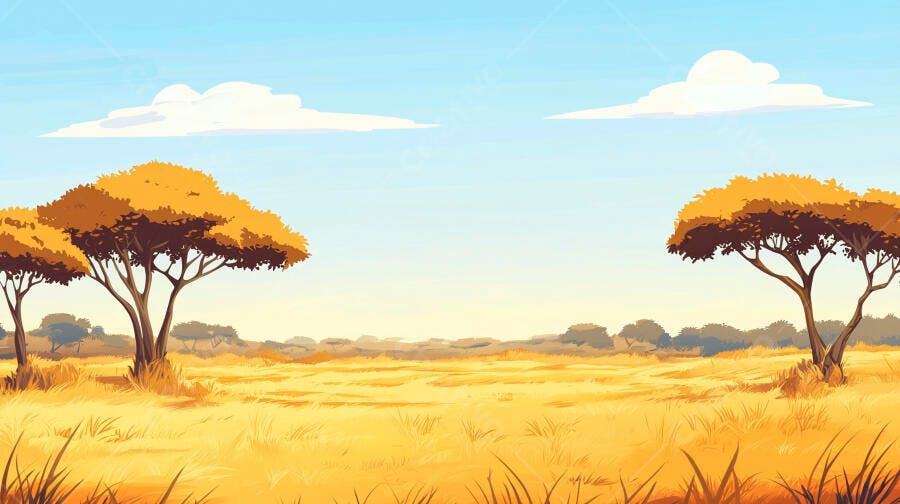 Paisagem Savana Africana Árvores Acácia Céu Azul Ilustração