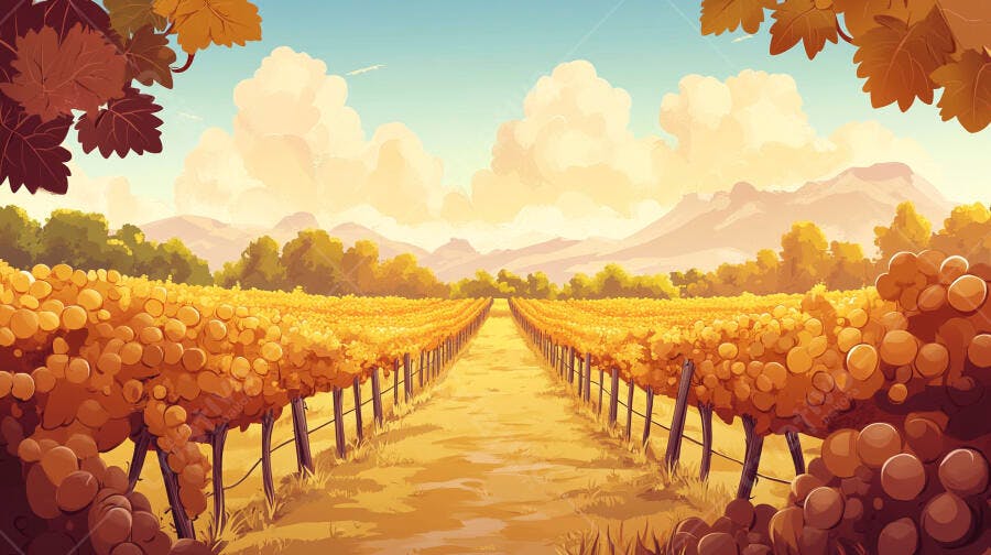 Ilustração Campo de Vinhedos Outono Dourado Montanhas