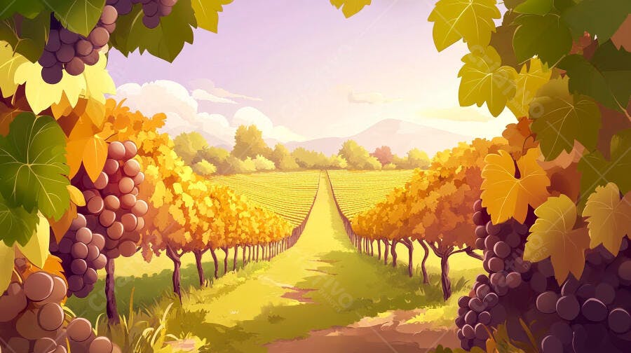 Vinhedo Ilustração Outono Uvas Maduras Paisagem Rural