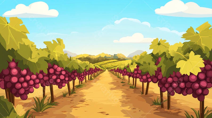 Ilustração Vinhedo Uvas Roxas Campo Aberto