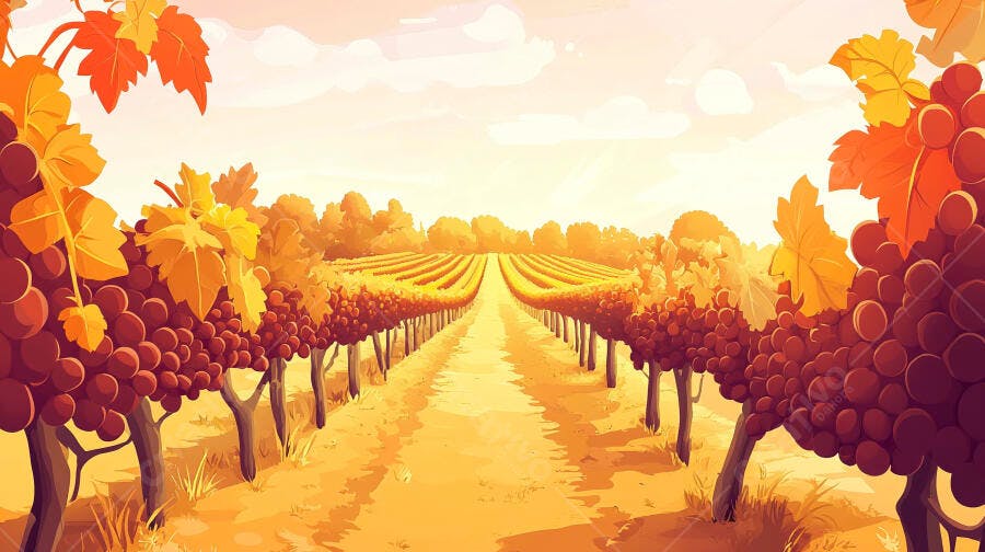 Ilustração Vinhedo Outono Pôr do Sol Uvas Vinícola