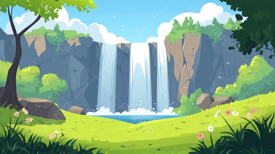 Ilustração Catarata Cachoeira Natureza Paisagem Verde