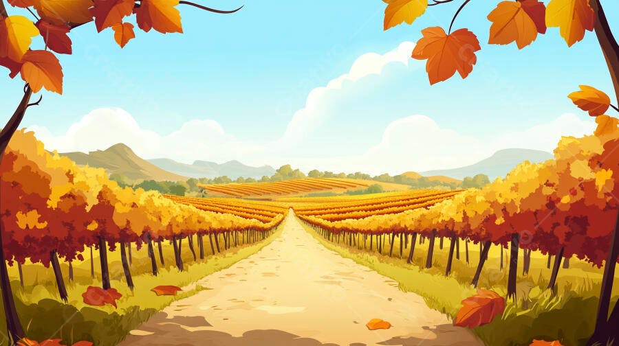 Paisagem Vinhedo Outono Estrada Rural Ilustração
