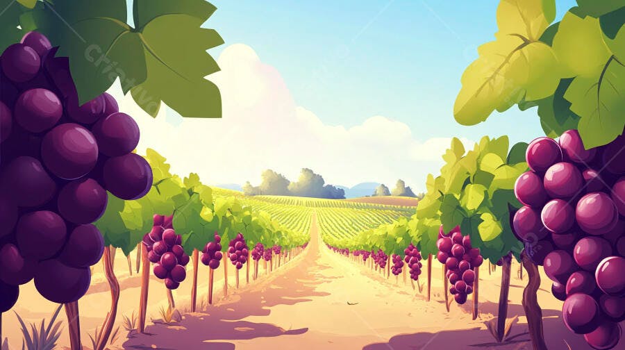 Ilustração Vinhedo Uvas Roxas Campo Aberto Verão