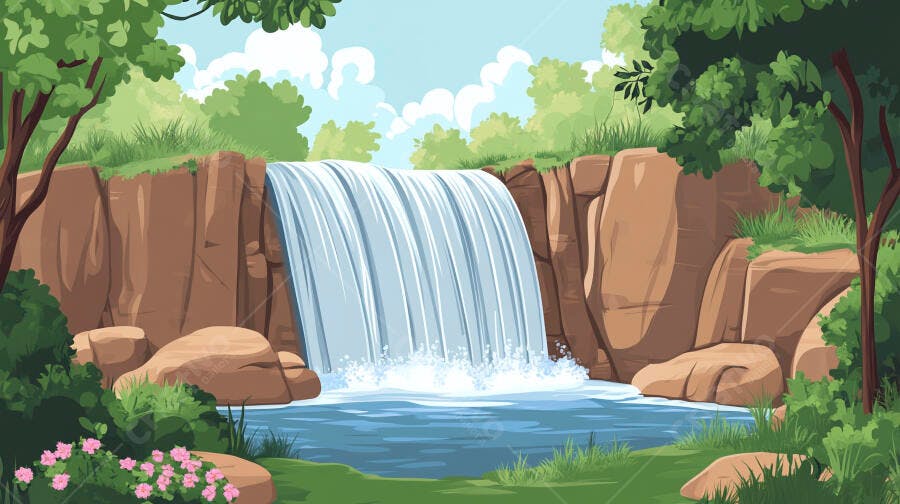 Ilustração Cachoeira Natureza Floresta Tropical Desenho Vetorial