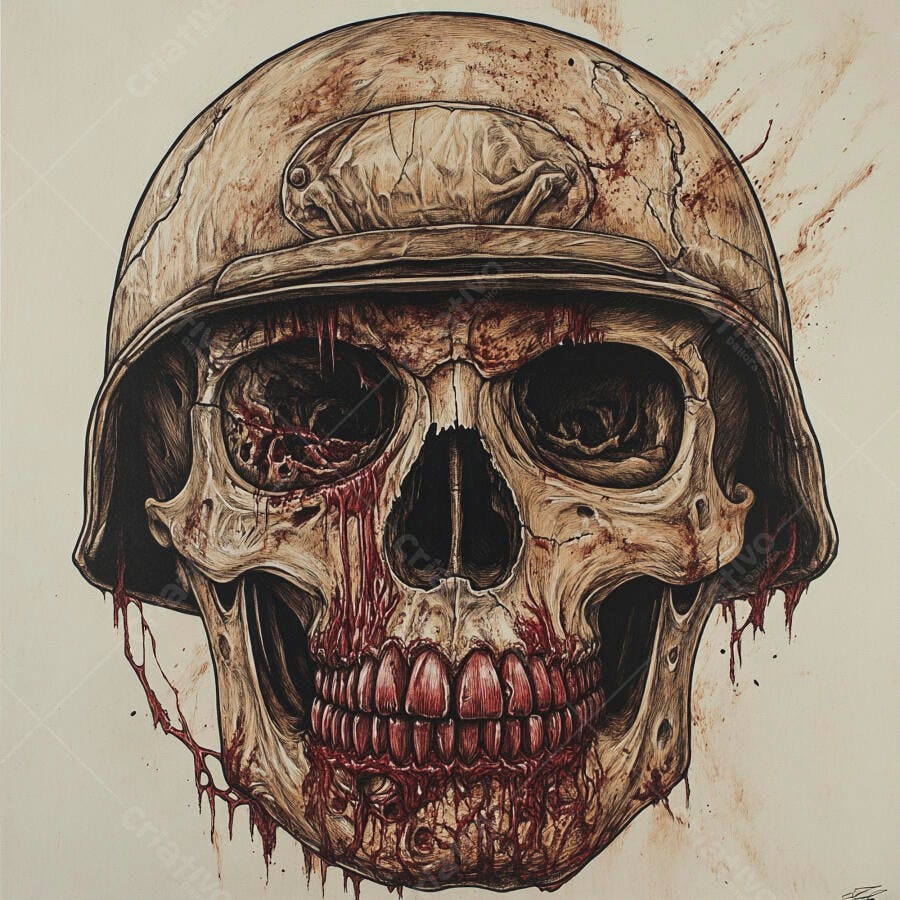 Caveira Soldado Capacete Militar Sangue Ilustração Digital