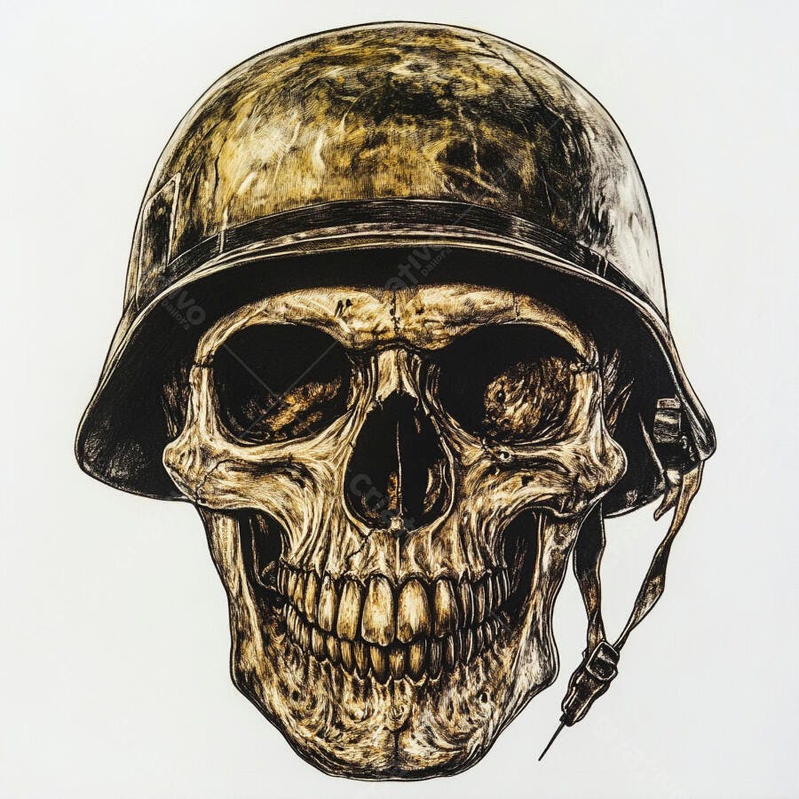 Crânio Humano Capacete Militar Desenho Ilustração