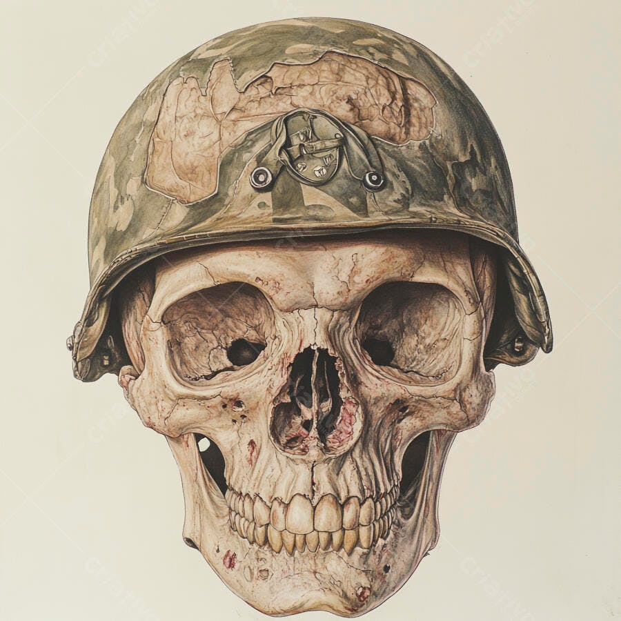 Foto Crânio Humano Capacete Militar Camuflado Fundo Neutro