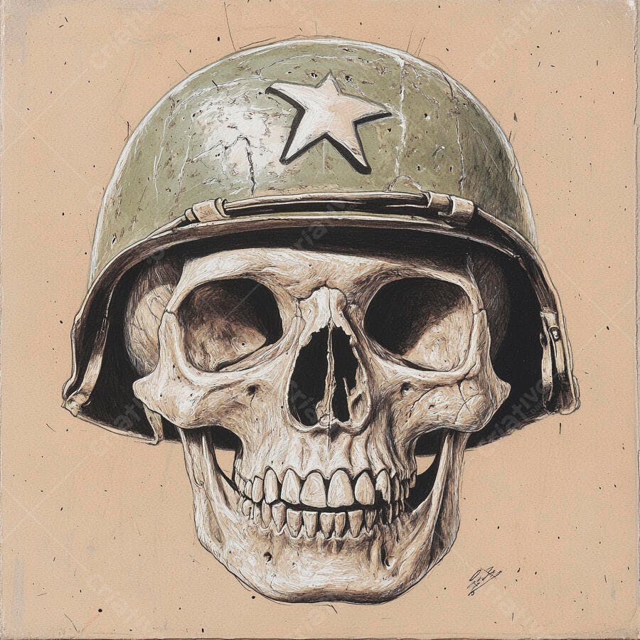 Foto Crânio Humano Capacete Militar Estrela Vintage