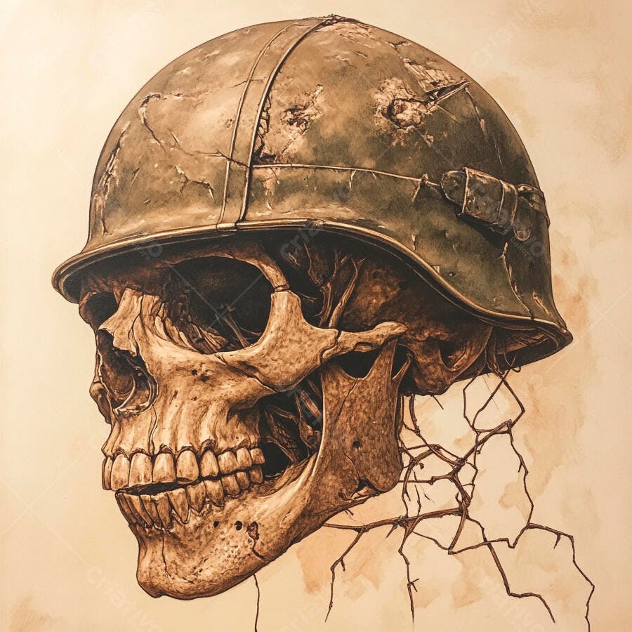 Crânio Humano Capacete Militar Arte Digital
