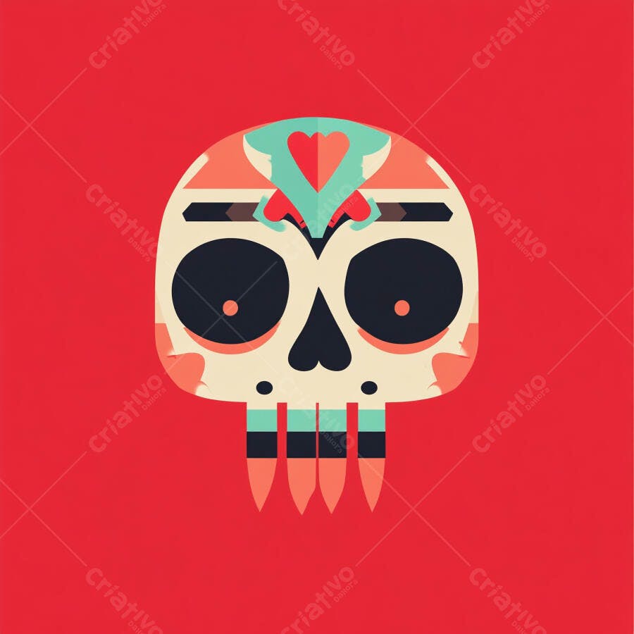 Caveira Mexicana Colorida Dia dos Mortos Ilustração Vetorial