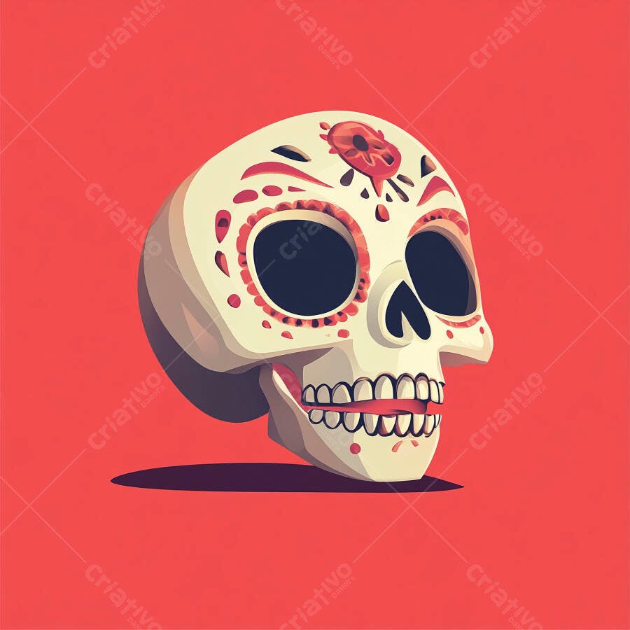 Caveira Mexicana Dia dos Mortos Ilustração Fundo Vermelho