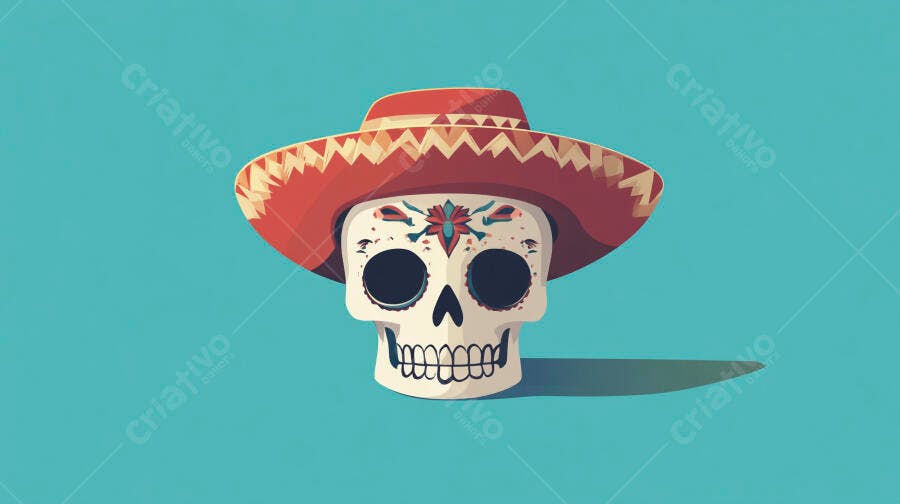 Caveira Mexicana Sombrero Dia dos Mortos Ilustração