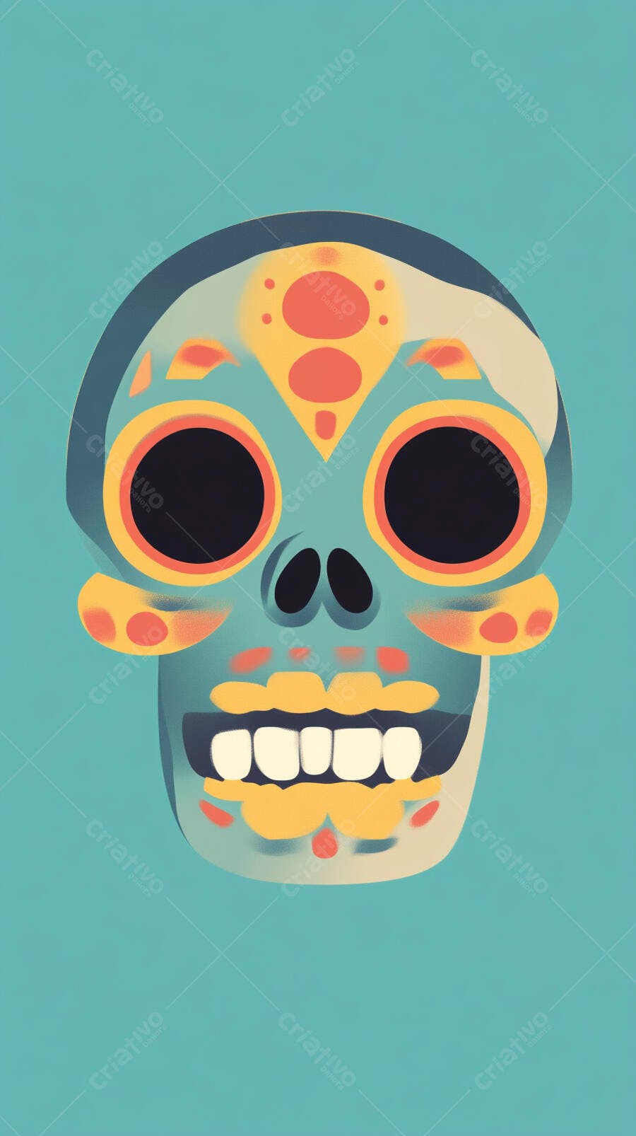 Ilustração Caveira Mexicana Dia dos Mortos Colorida