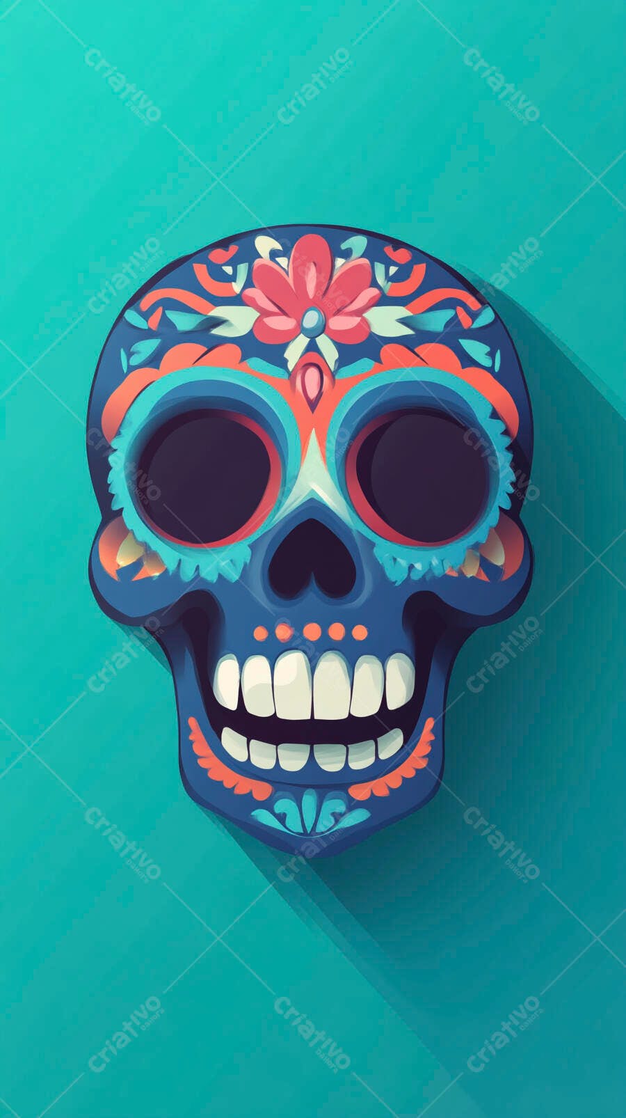 Caveira Mexicana Colorida Dia de Los Muertos Fundo Azul