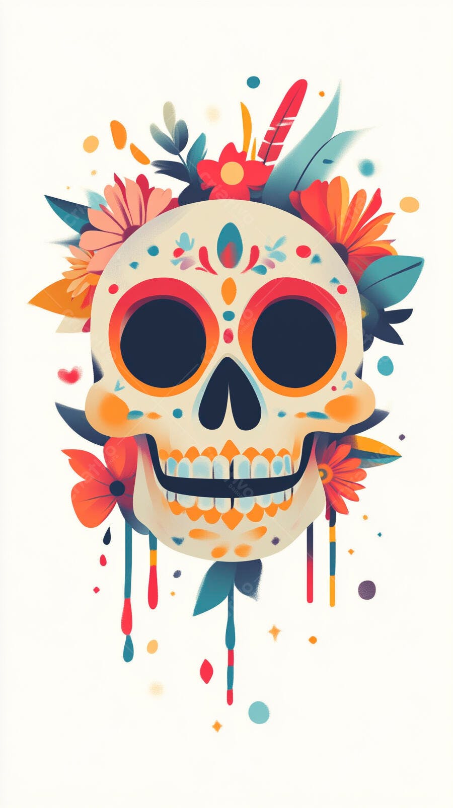 Caveira Mexicana Dia de Los Muertos Floral Colorida