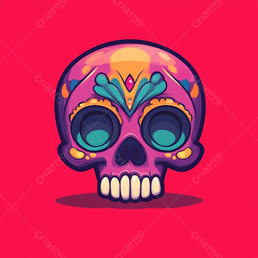 Caveira Mexicana Colorida Dia dos Mortos Ilustração Vetorial