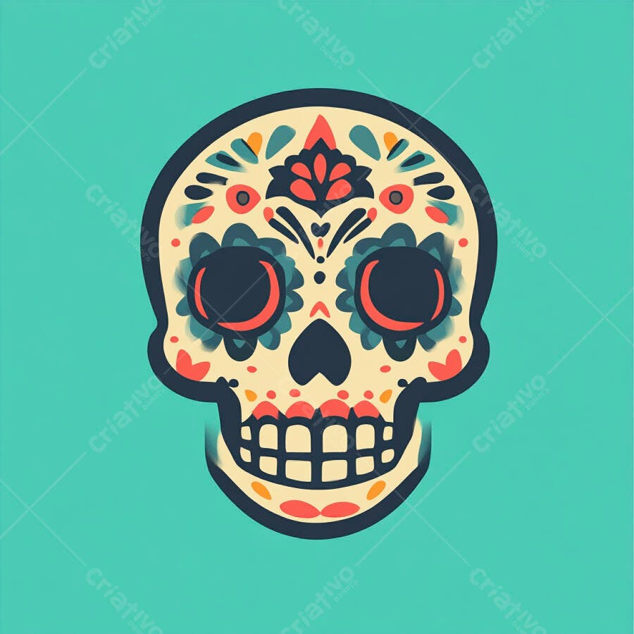 Ilustração Caveira Mexicana Dia de Los Muertos Fundo Verde