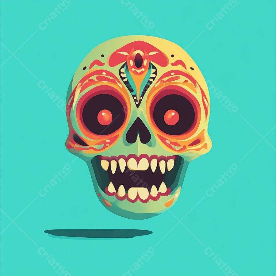 Caveira Mexicana Dia de Los Muertos Ilustração Colorida