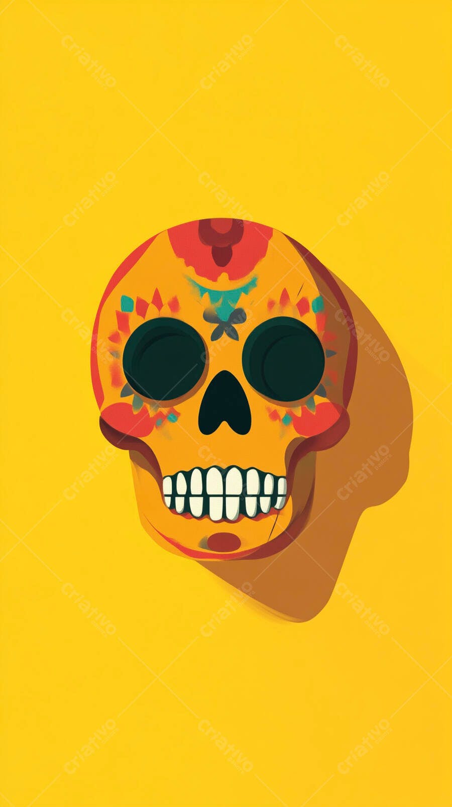Caveira Mexicana Colorida Dia de Los Muertos Fundo Amarelo