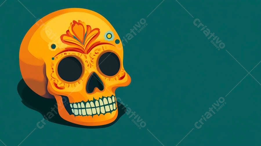Ilustração Caveira Mexicana Dia dos Mortos Fundo Verde
