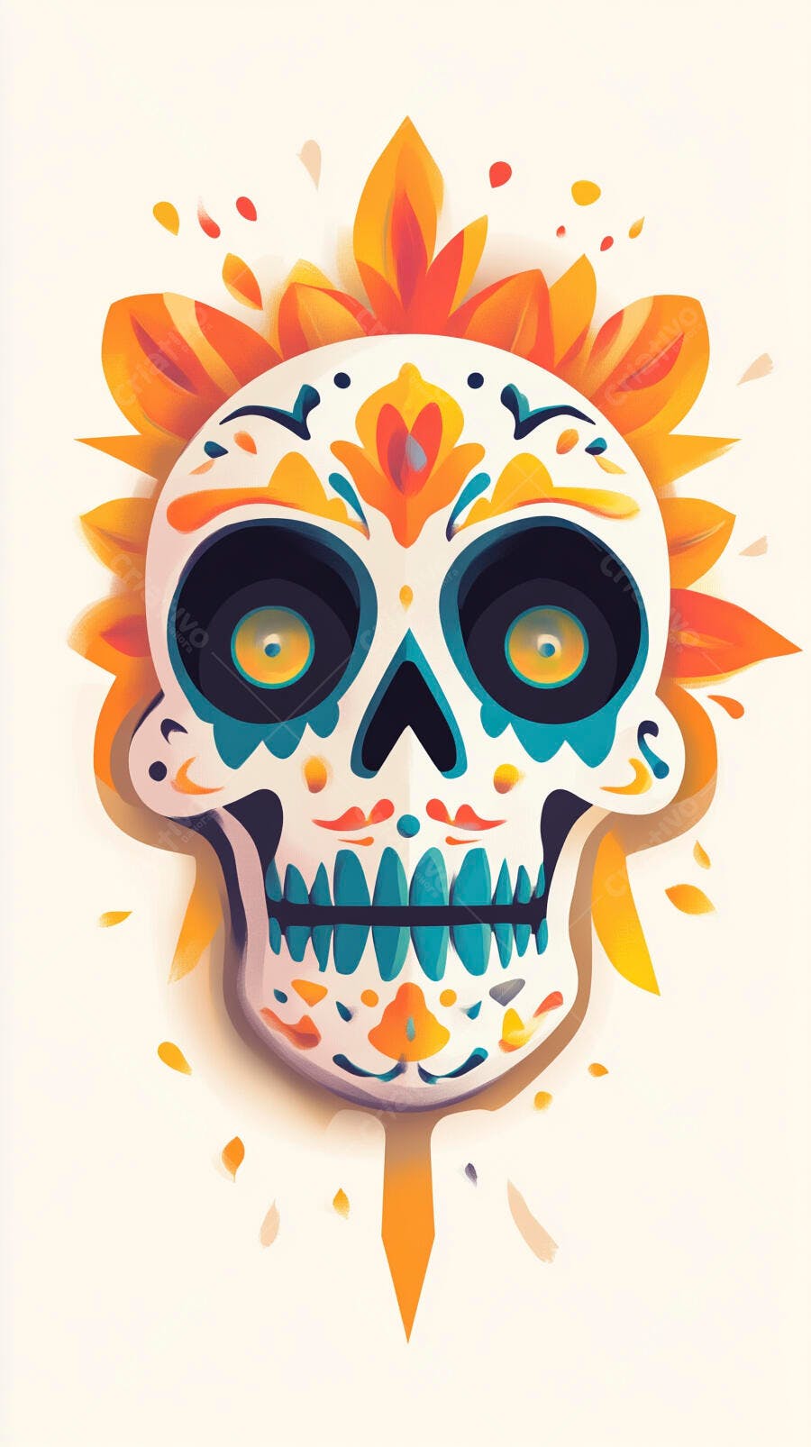 Caveira Mexicana Dia dos Mortos Colorida Ilustração
