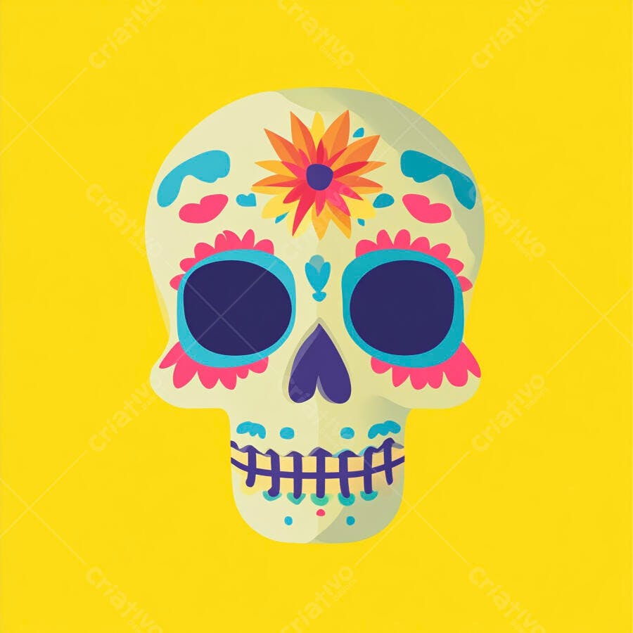 Caveira Mexicana Colorida Dia dos Mortos Ilustração Vetorial