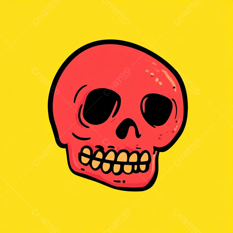 Ilustração Crânio Caveira Vermelha Desenho Animado Fundo Amarelo
