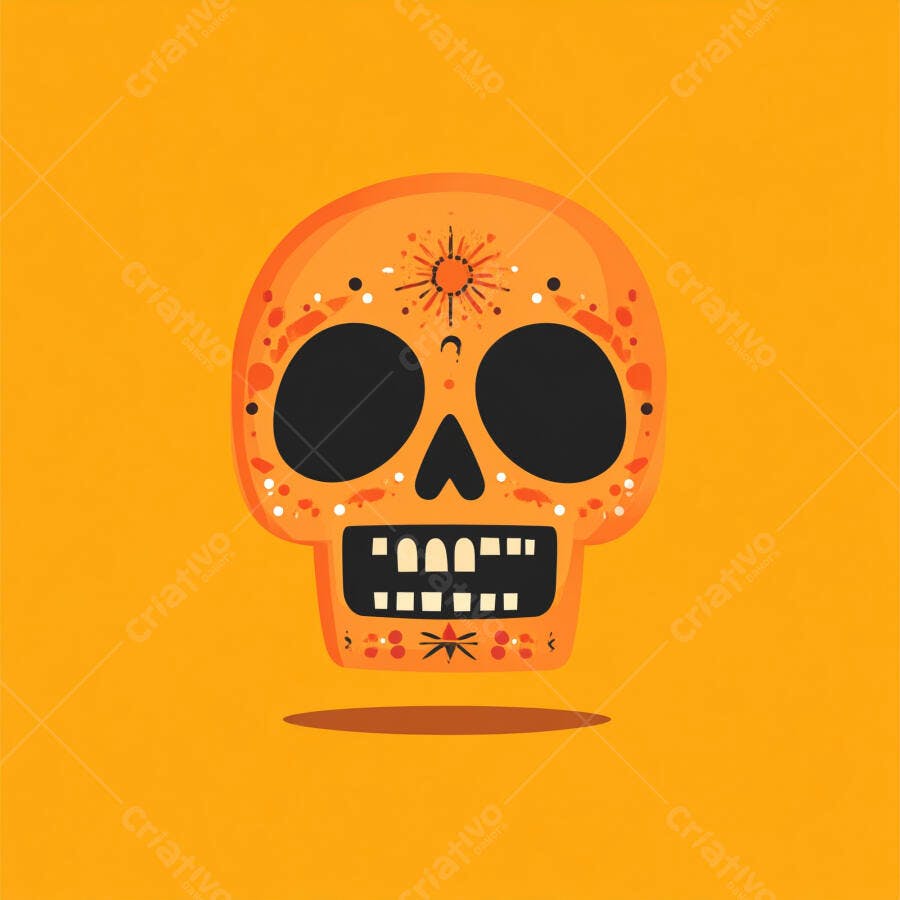 Ilustração Caveira Mexicana Dia dos Mortos Laranja