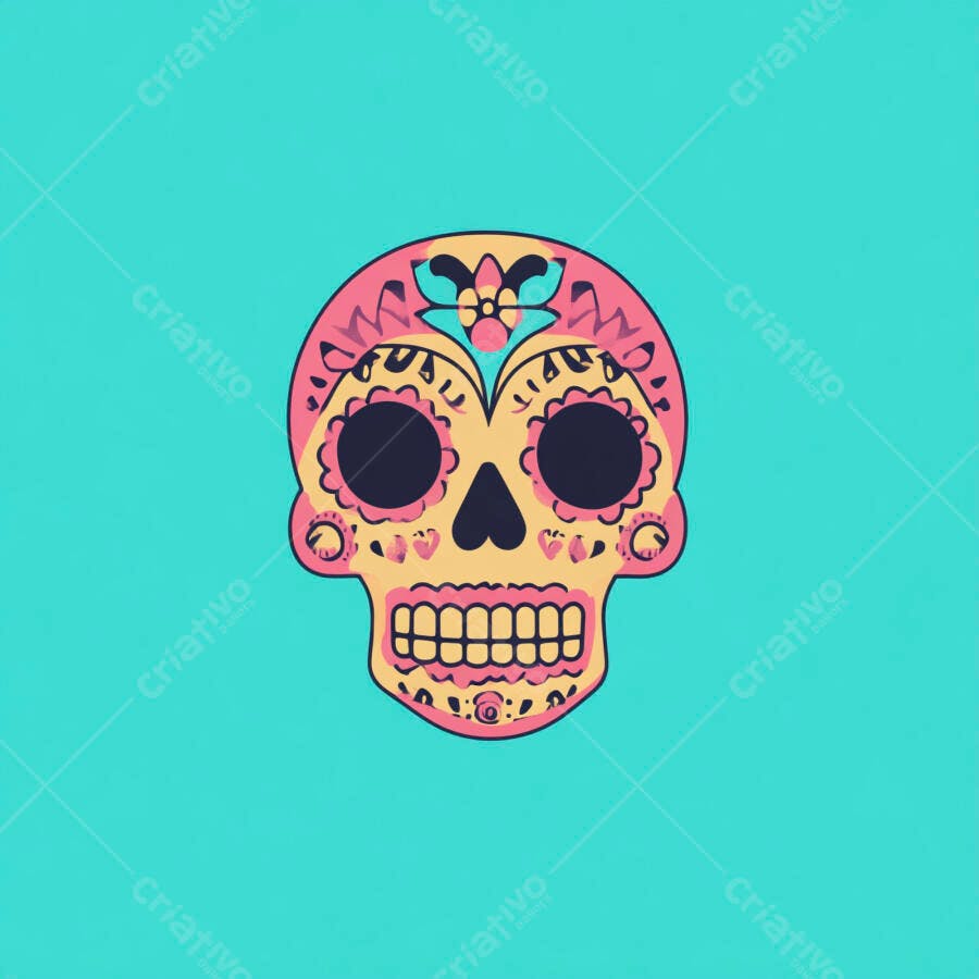Caveira Mexicana Colorida Dia de Los Muertos Ilustração