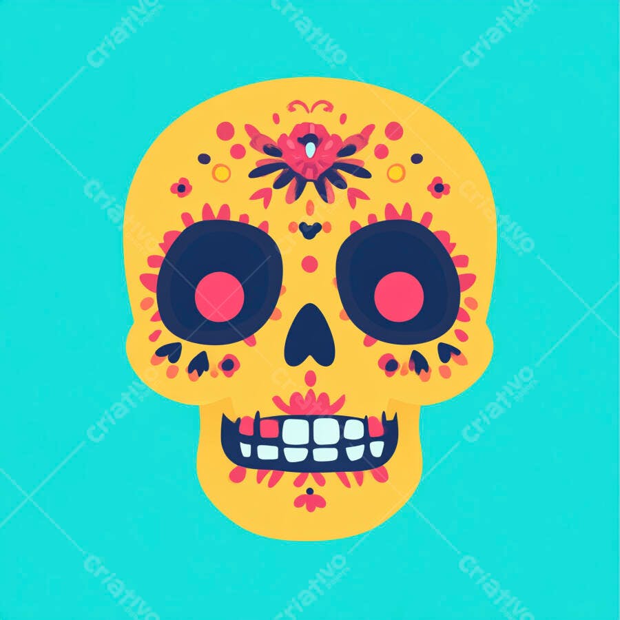 Ilustração Caveira Mexicana Colorida Dia de Los Muertos