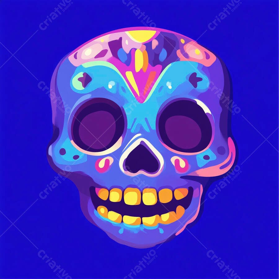 Caveira Mexicana Colorida Dia de Los Muertos Ilustração
