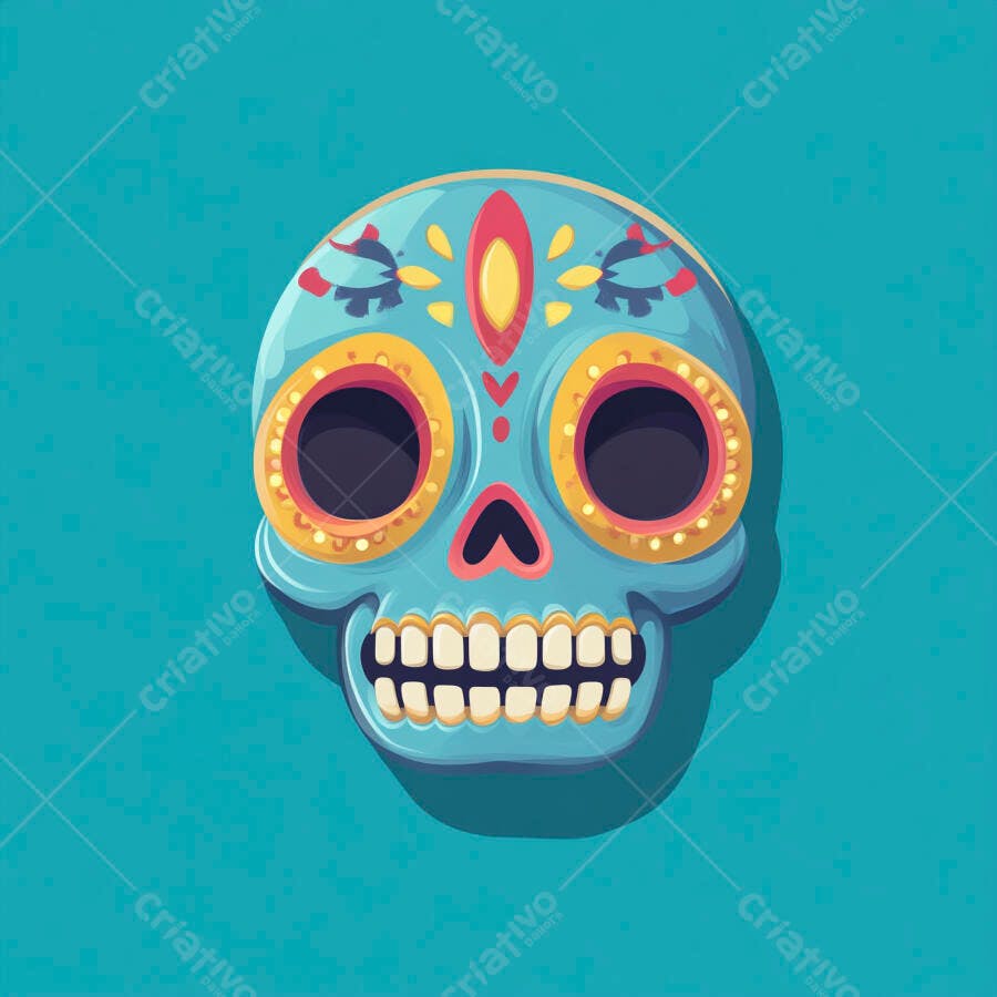 Ilustração Caveira Mexicana Azul Dia de Los Muertos