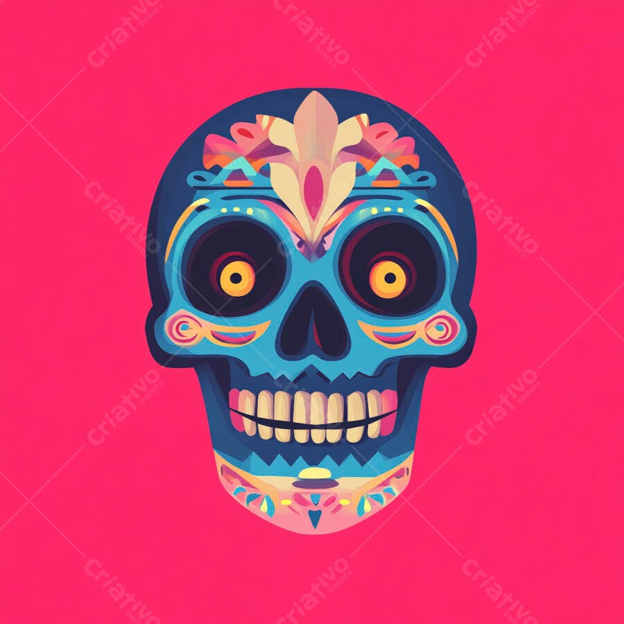 Caveira Mexicana Colorida Dia de Los Muertos Ilustração Vetorial