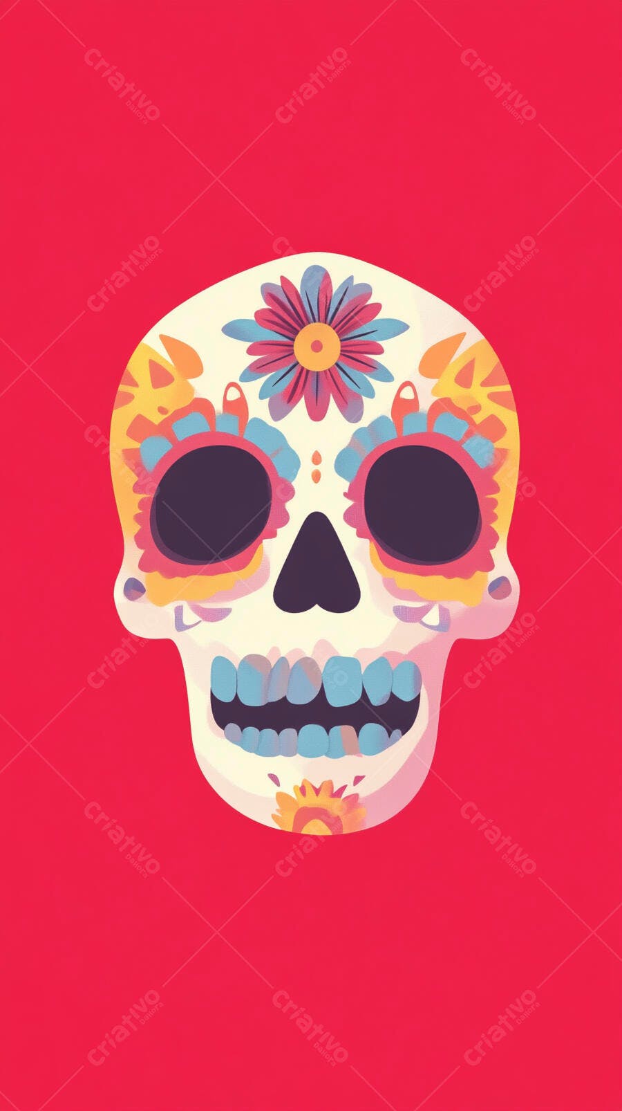 Ilustração Caveira Mexicana Colorida Dia dos Mortos