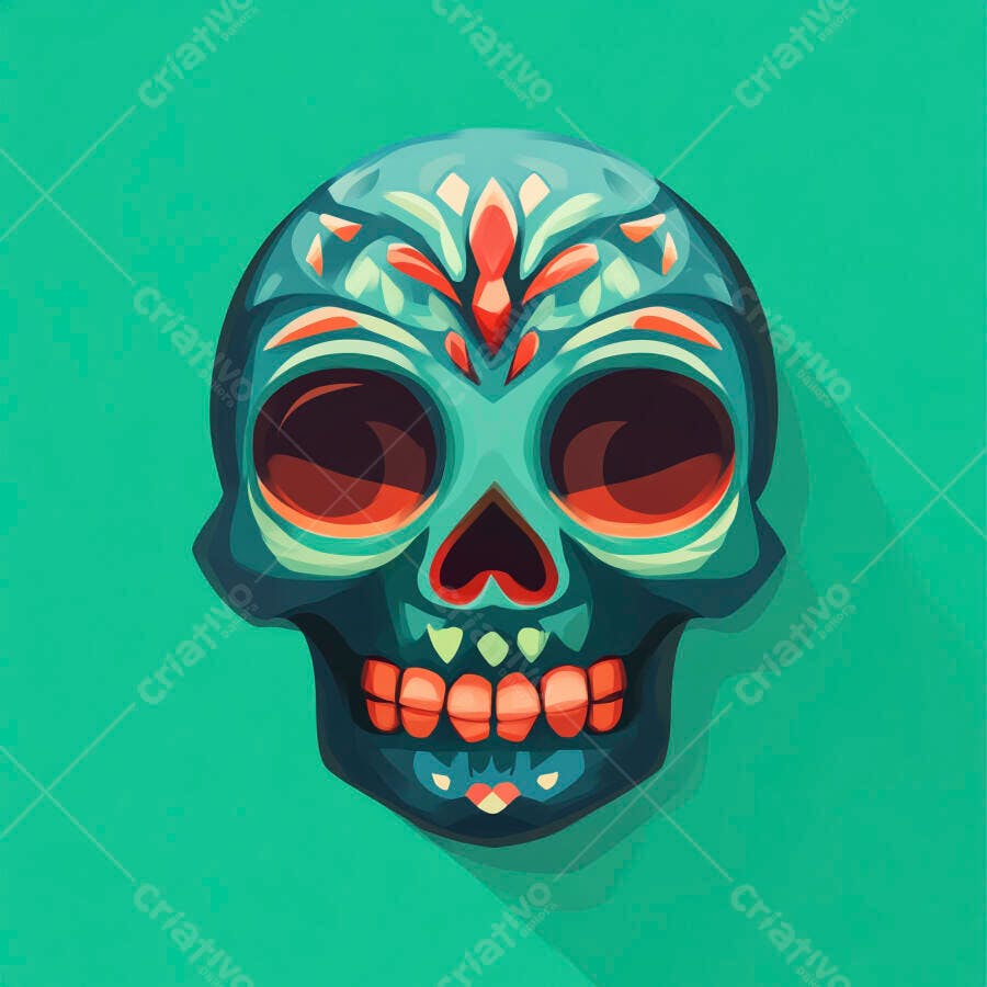 Ilustração Caveira Mexicana Colorida Dia de Los Muertos