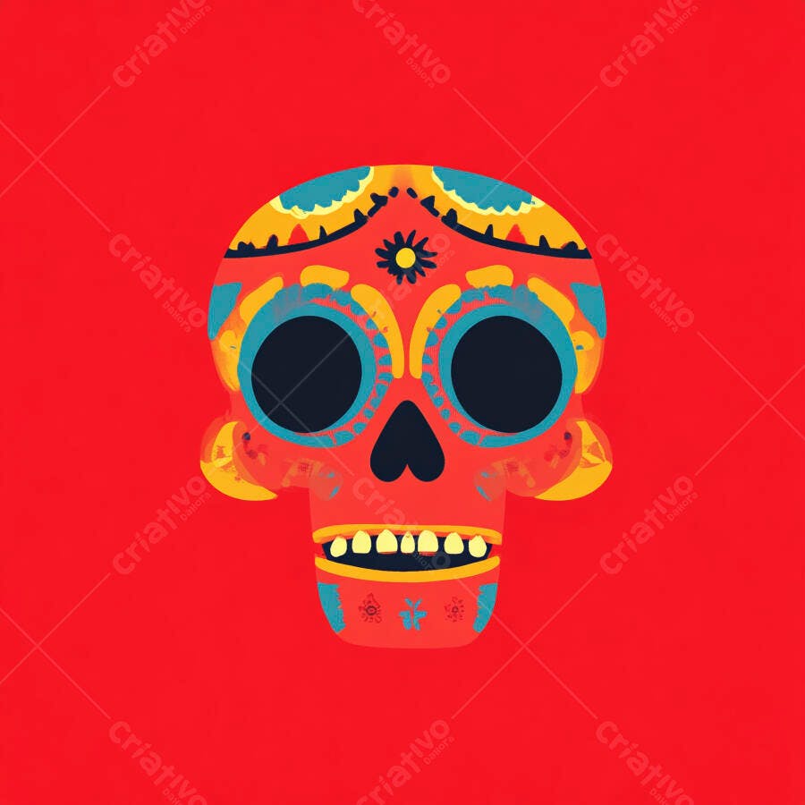 Caveira Mexicana Colorida Dia de Los Muertos Ilustração