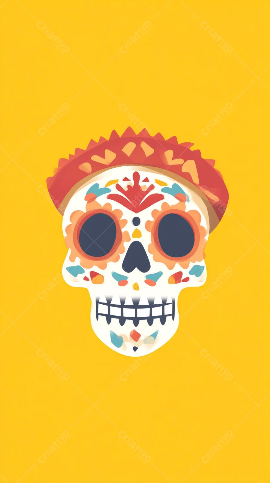 Caveira Mexicana Dia de Los Muertos Chapéu Sombrero Amarelo