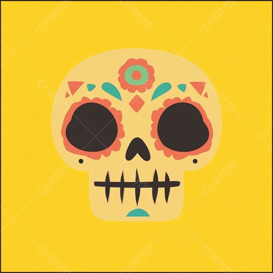 Caveira Mexicana Dia de Los Muertos Ilustração Amarela