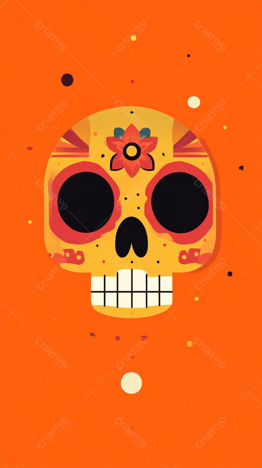 Caveira Mexicana Dia dos Mortos Ilustração Laranja
