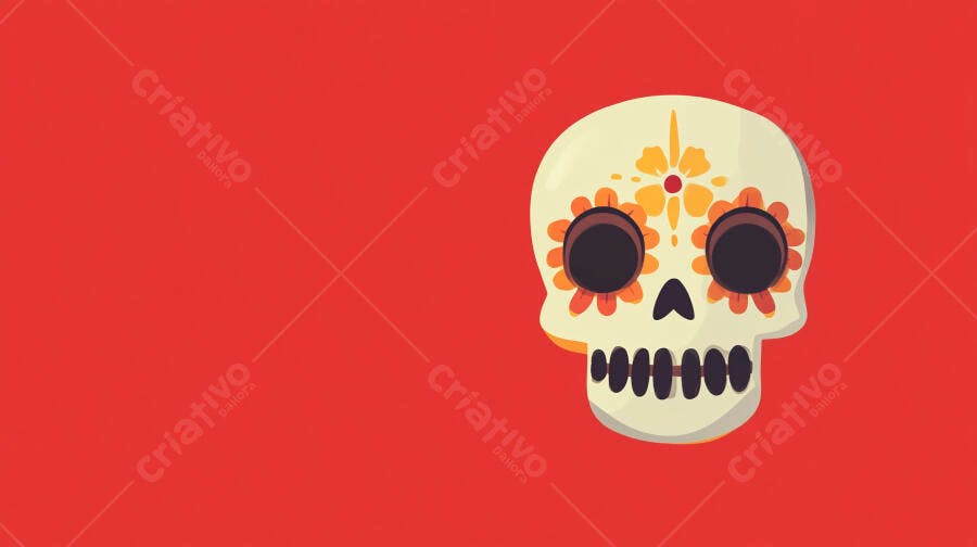 Caveira Mexicana Dia dos Mortos Ilustração Fundo Vermelho