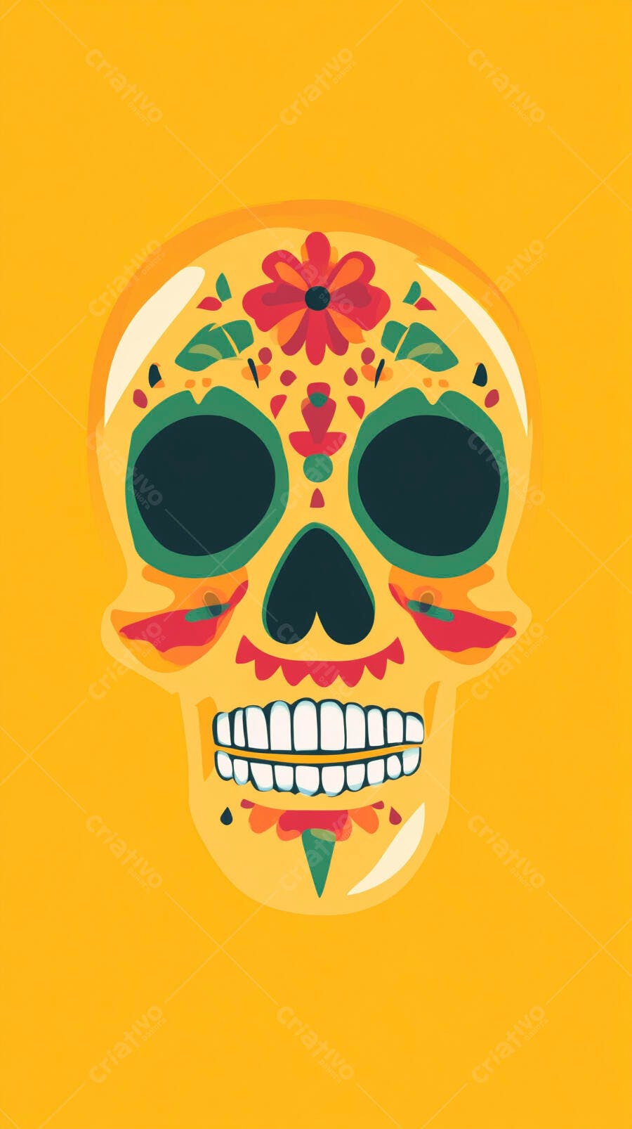 Caveira Mexicana Dia dos Mortos Fundo Amarelo