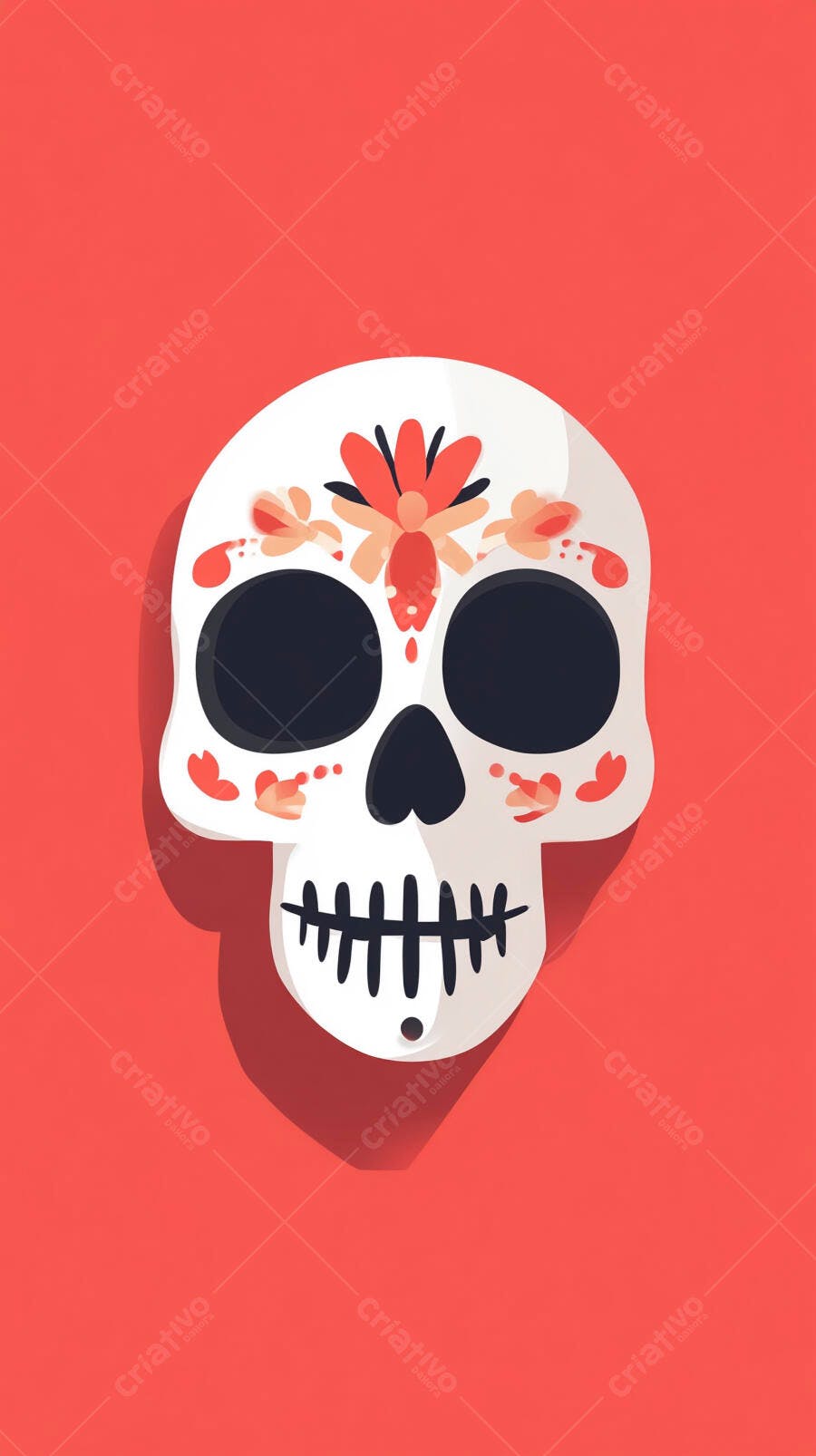Caveira Mexicana Dia dos Mortos Ilustração Fundo Vermelho