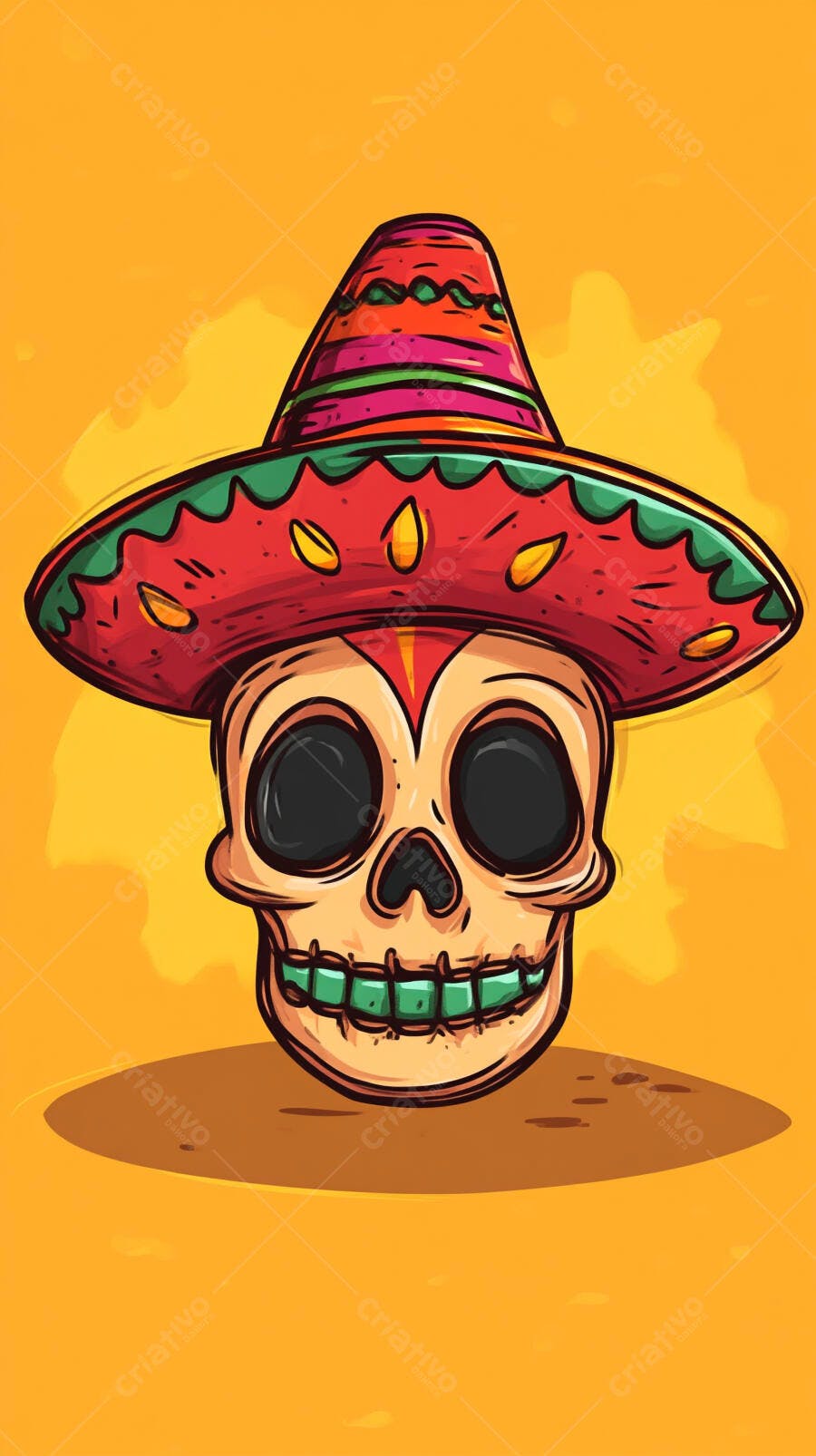 Caveira Mexicana Sombrero Colorido Dia de Los Muertos